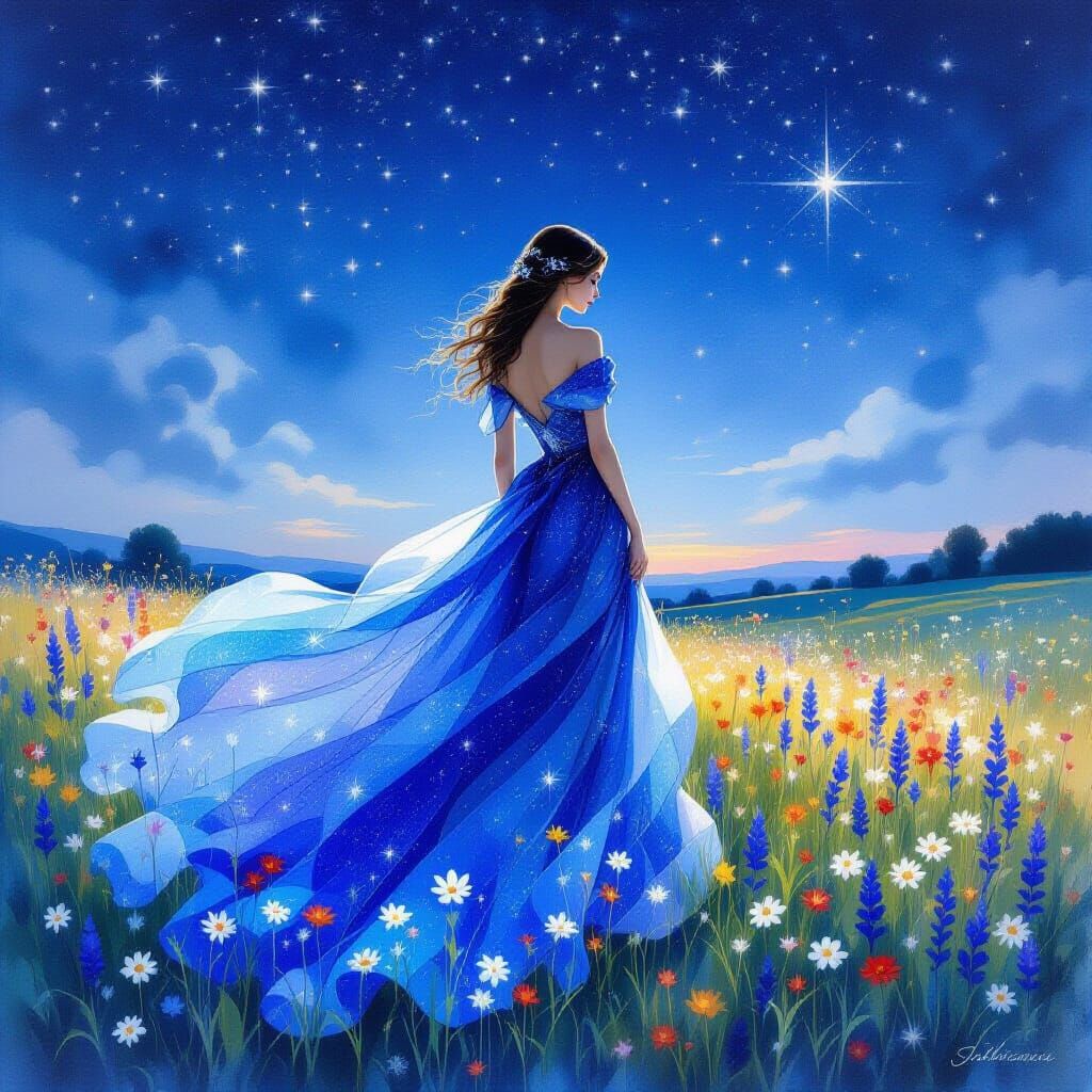 Ethereal Woman in Mist Gown Watercolor Painting