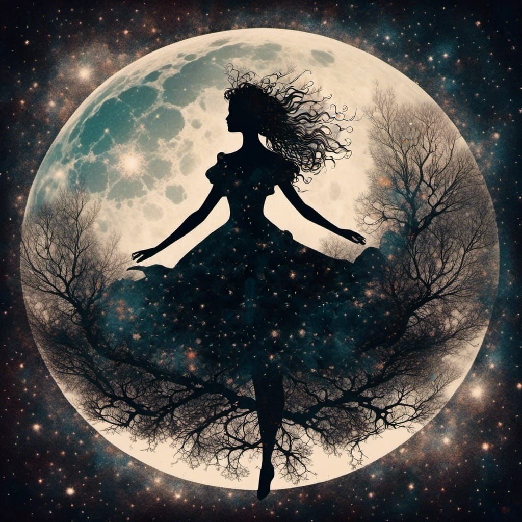 Nymph Silhouette in Spinning Cosmic Universe