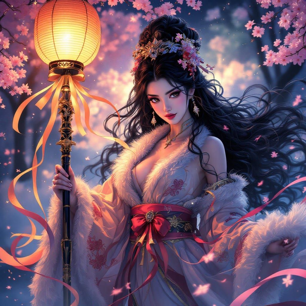 Ethereal Anime Maiden in Vibrant Spring Attire