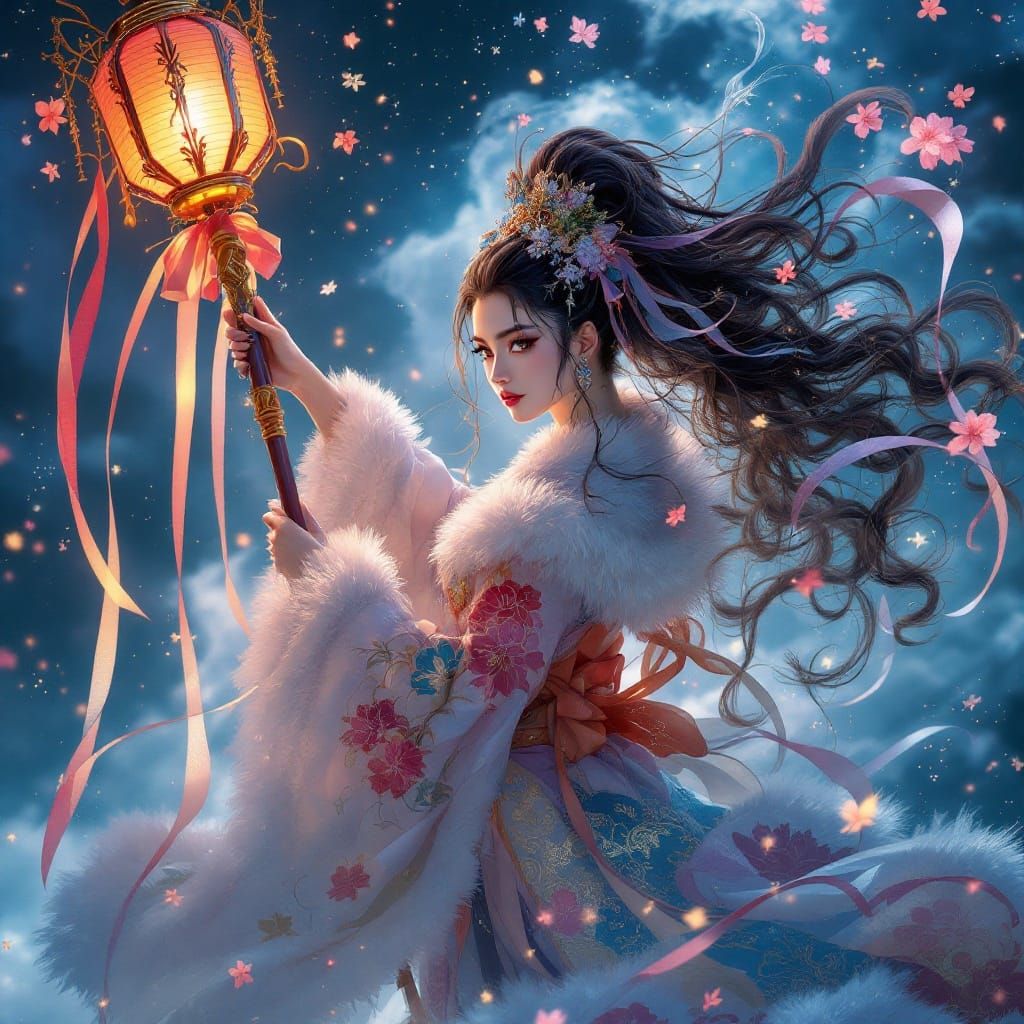 Majestic Anime Maiden in Vibrant Spring Colors