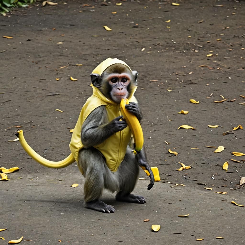 Monkey in Banana Suit Eating Banana