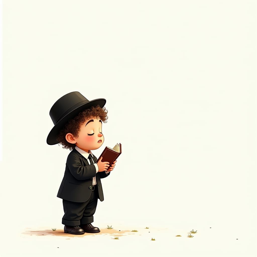 Young Hasidic Boy Prays in Traditional Attire, Soft Golden L...