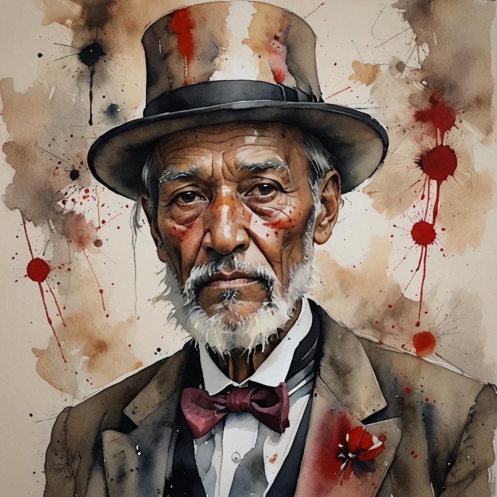 Emotive Watercolor Portrait of Indigenous Gentleman