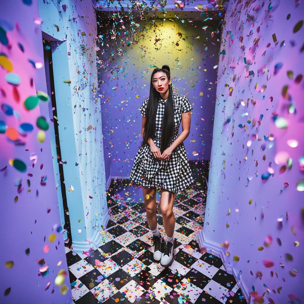 Nostalgic Portrait with Confetti in Retro Style