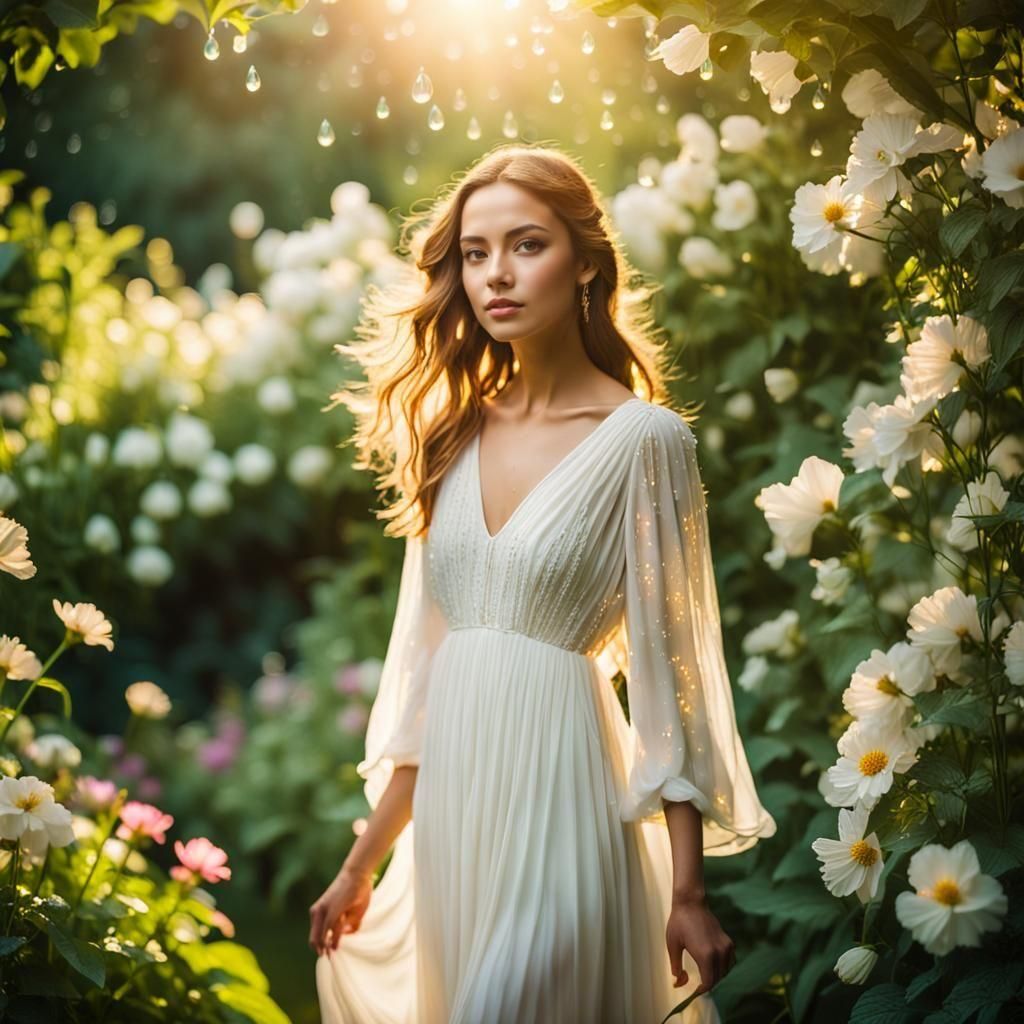 Woman in White Dress: Professional Garden Photography