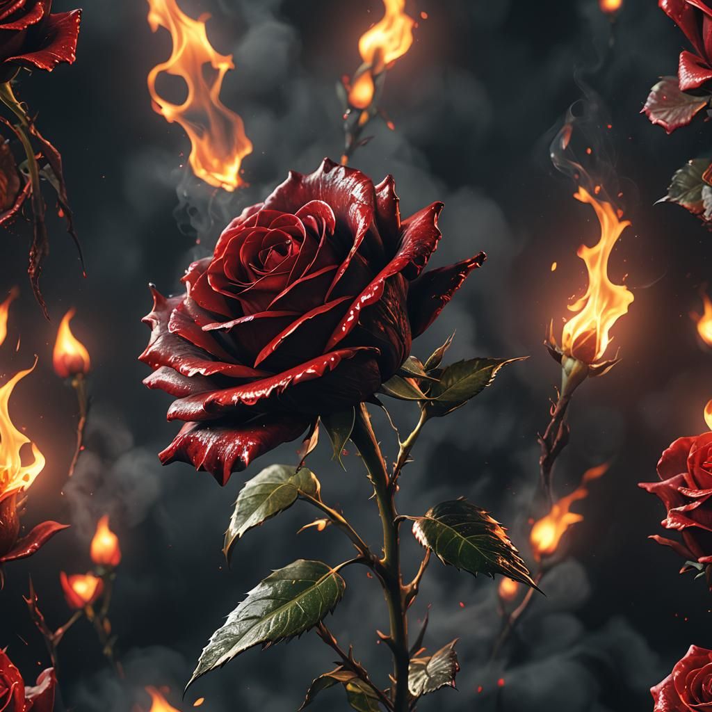 Burning Red Rose: Hyperrealistic Fantasy Art