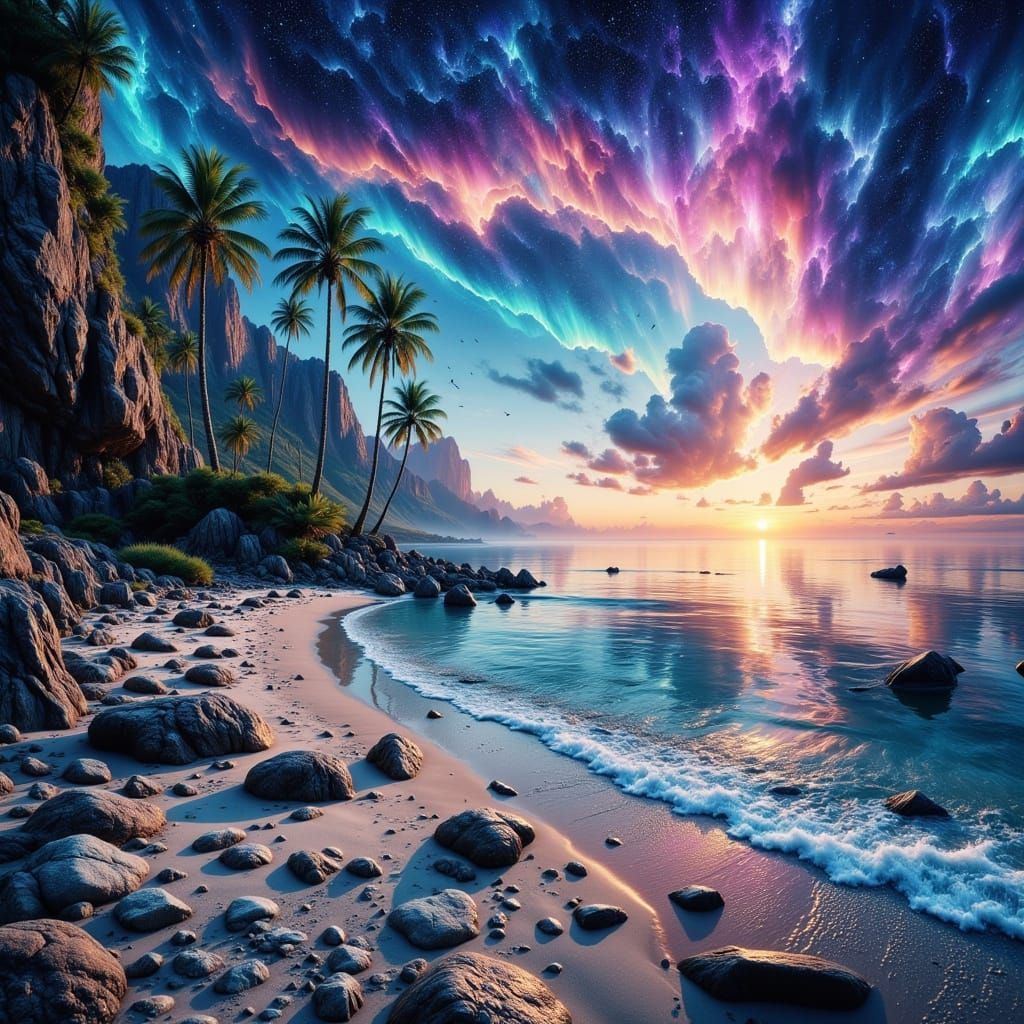 Ethereal Shimmerglass Shore in Vibrant Iridescence