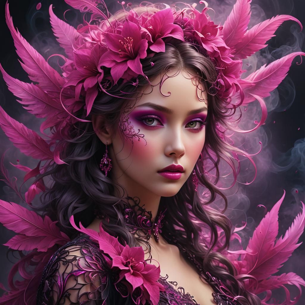 Fuschia Flower Fairy with Intricate Details