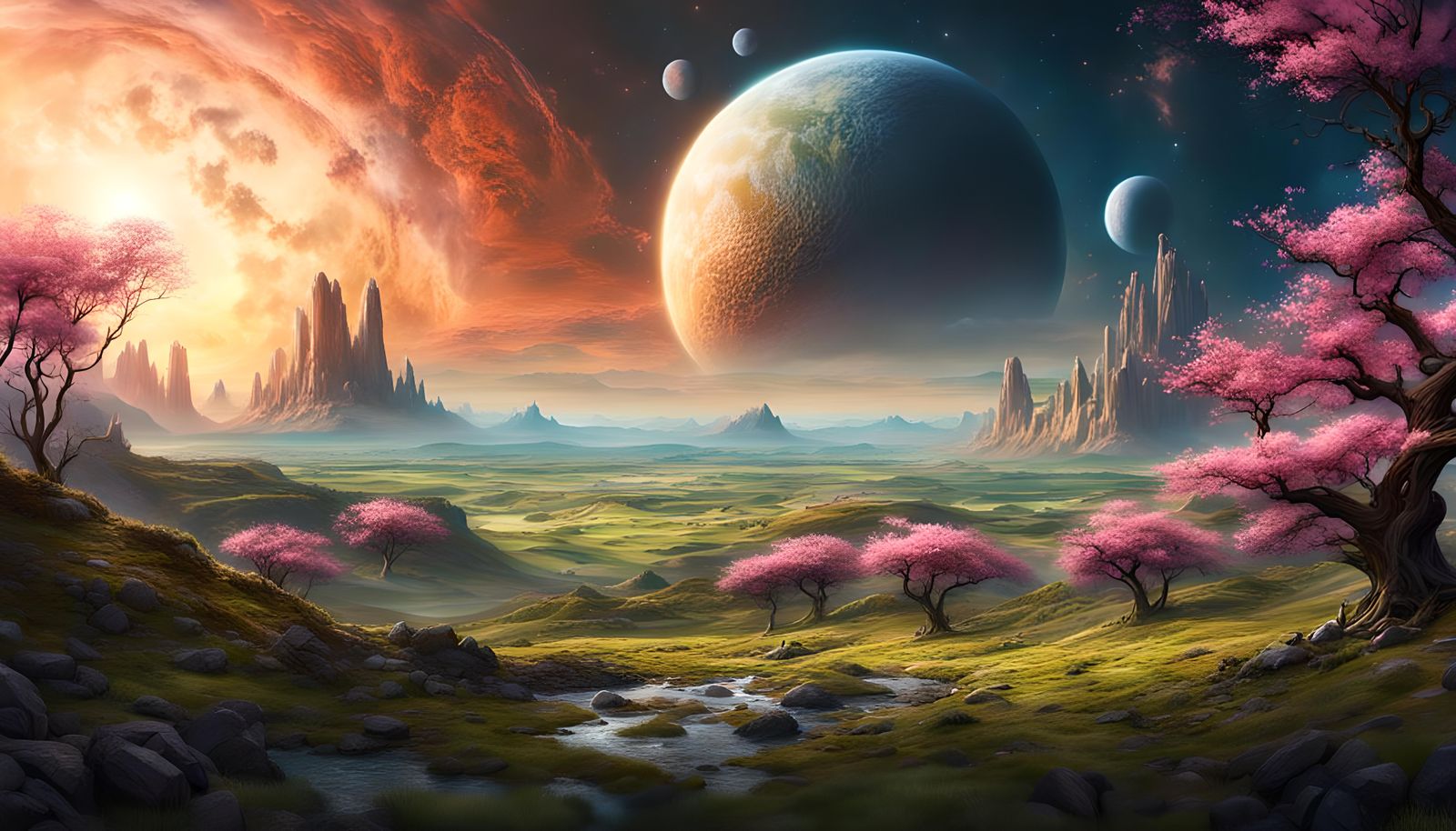Distant Planet Spring Landscape Digital Matte Painting