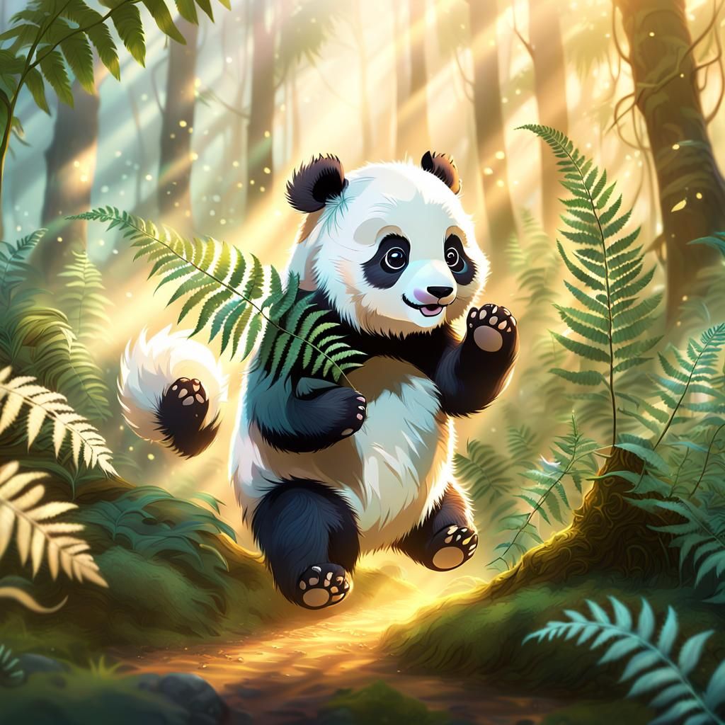Baby Panda in Whimsical Forest: Digital Matte Painting