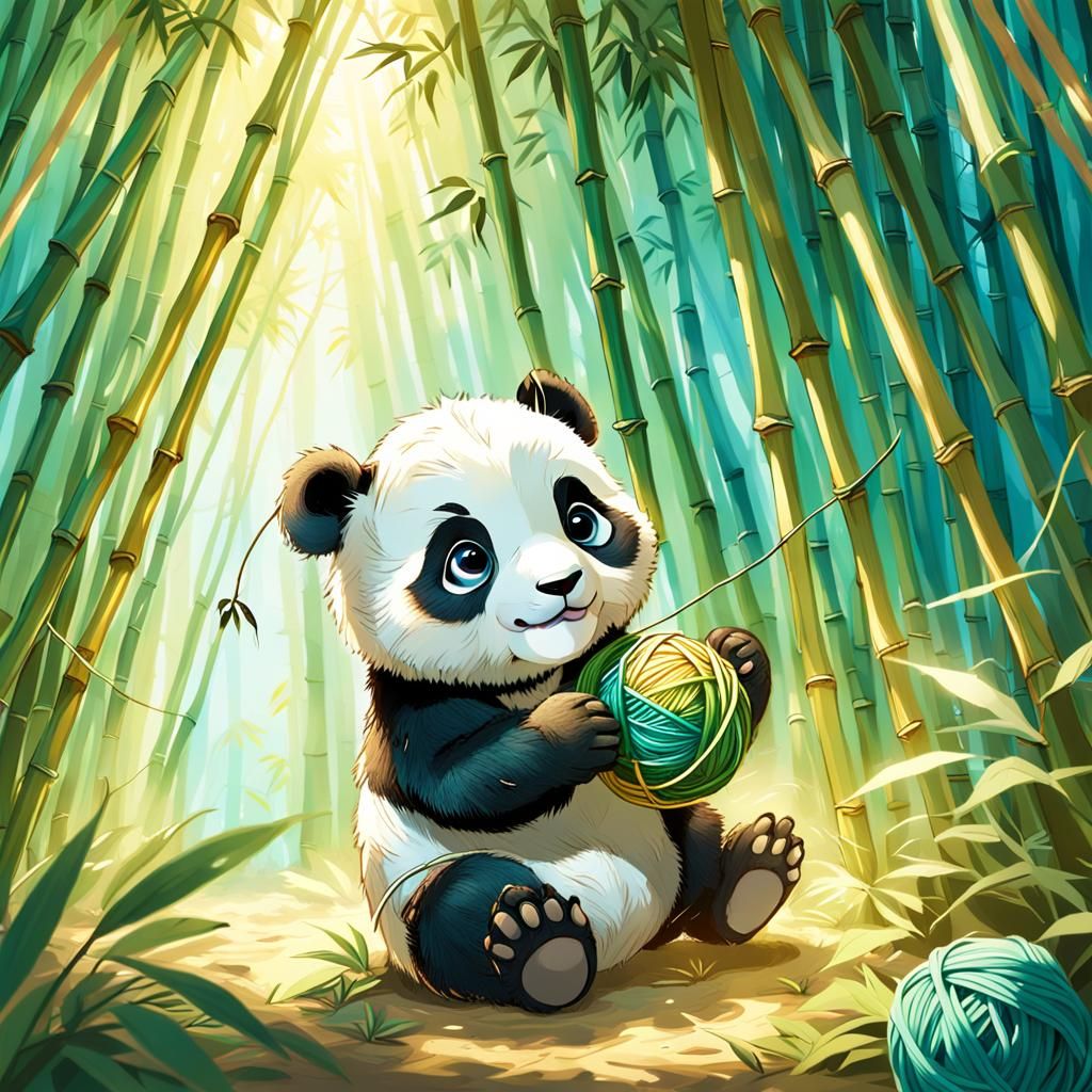 Baby Panda's Yarn Adventure in Dreamy Forest