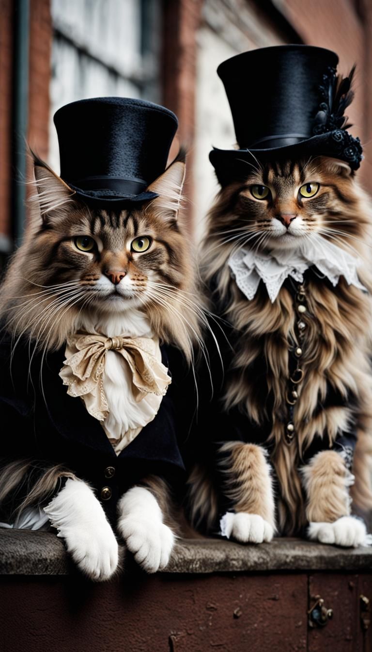 Victorian Maine Coon Cats in Hyperrealistic Photo