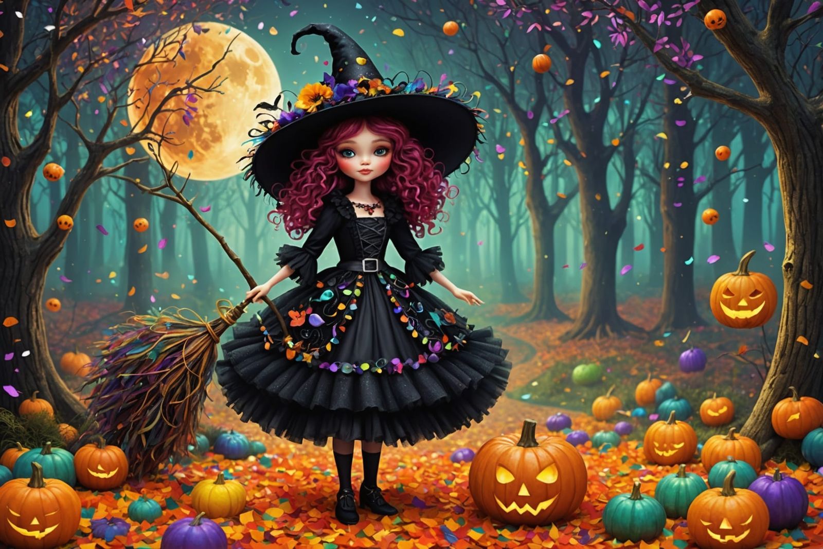 Klimt-Inspired Halloween Witch Fairy in Forest