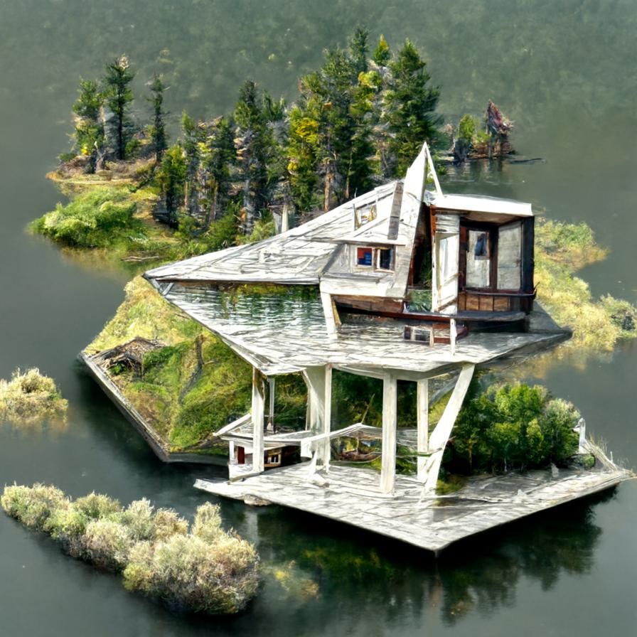 Picturesque Isometric House on Stilts on Lake