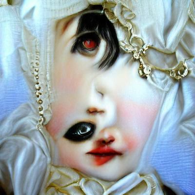 Gothic Victorian Porcelain Doll in Classical Oil Painting