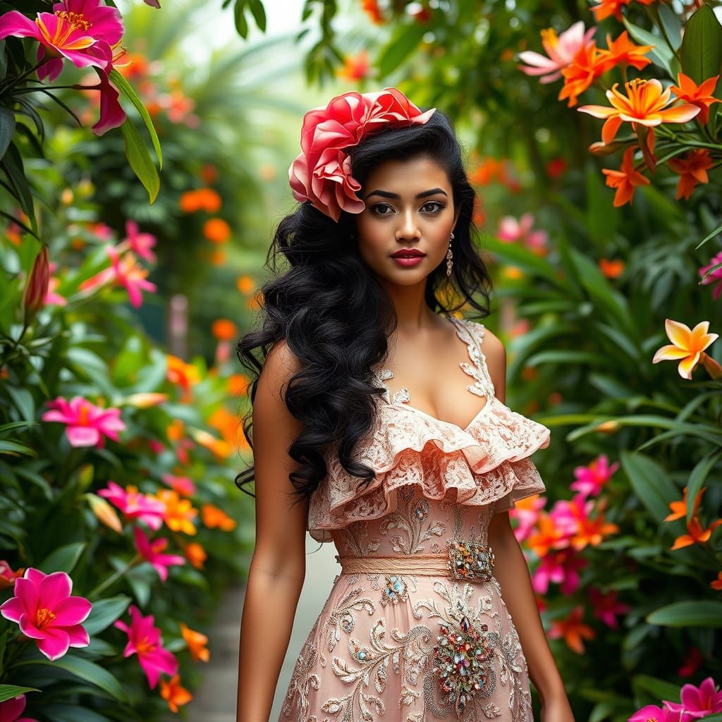 Woman in Enchanted Garden, Art Nouveau Style