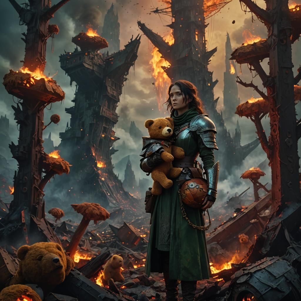 Scared Warrior on Hellish Plane: Cinematic Concept Art