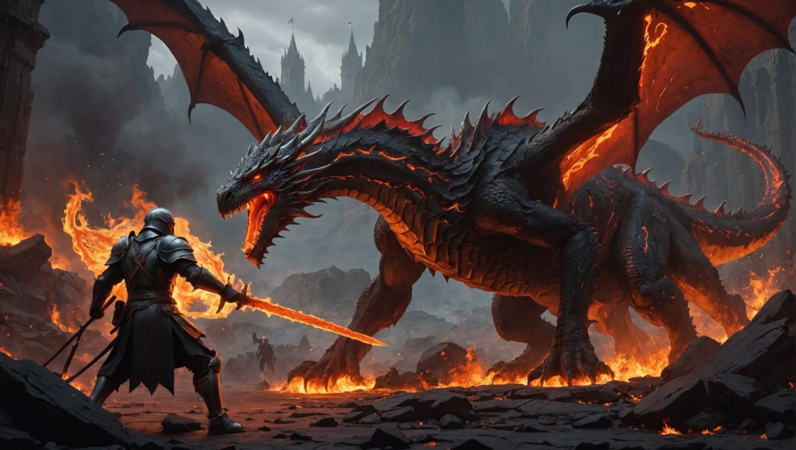 Knight vs Fire Dragon on Lava Battlefield