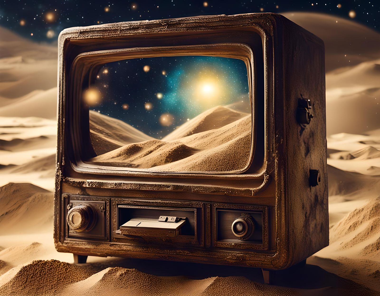 Cosmic Galaxy Displayed on Antique Computer