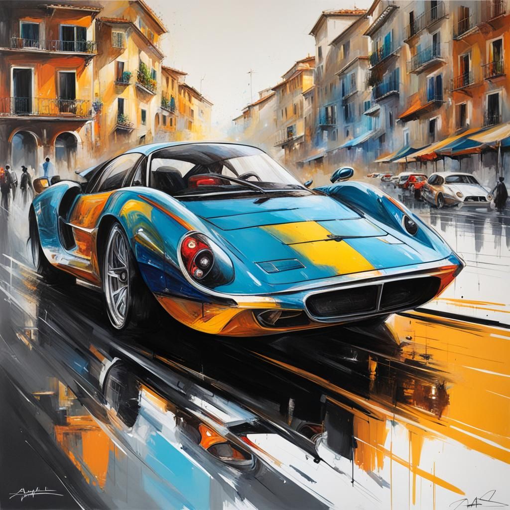 Amalfi Coast Sportscar in Pop Art Style