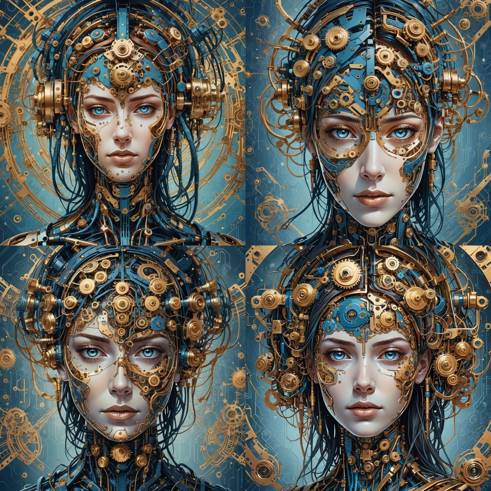 Cybernetic Female Head with Steampunk Elements