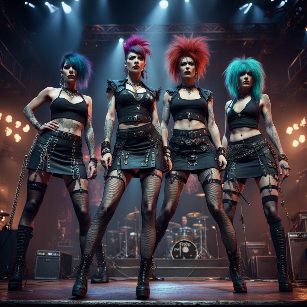 All Female Punk Band on Stage in Matte Painting
