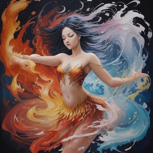 Fire and Water Dance: An Impressionist Gouache Painting
