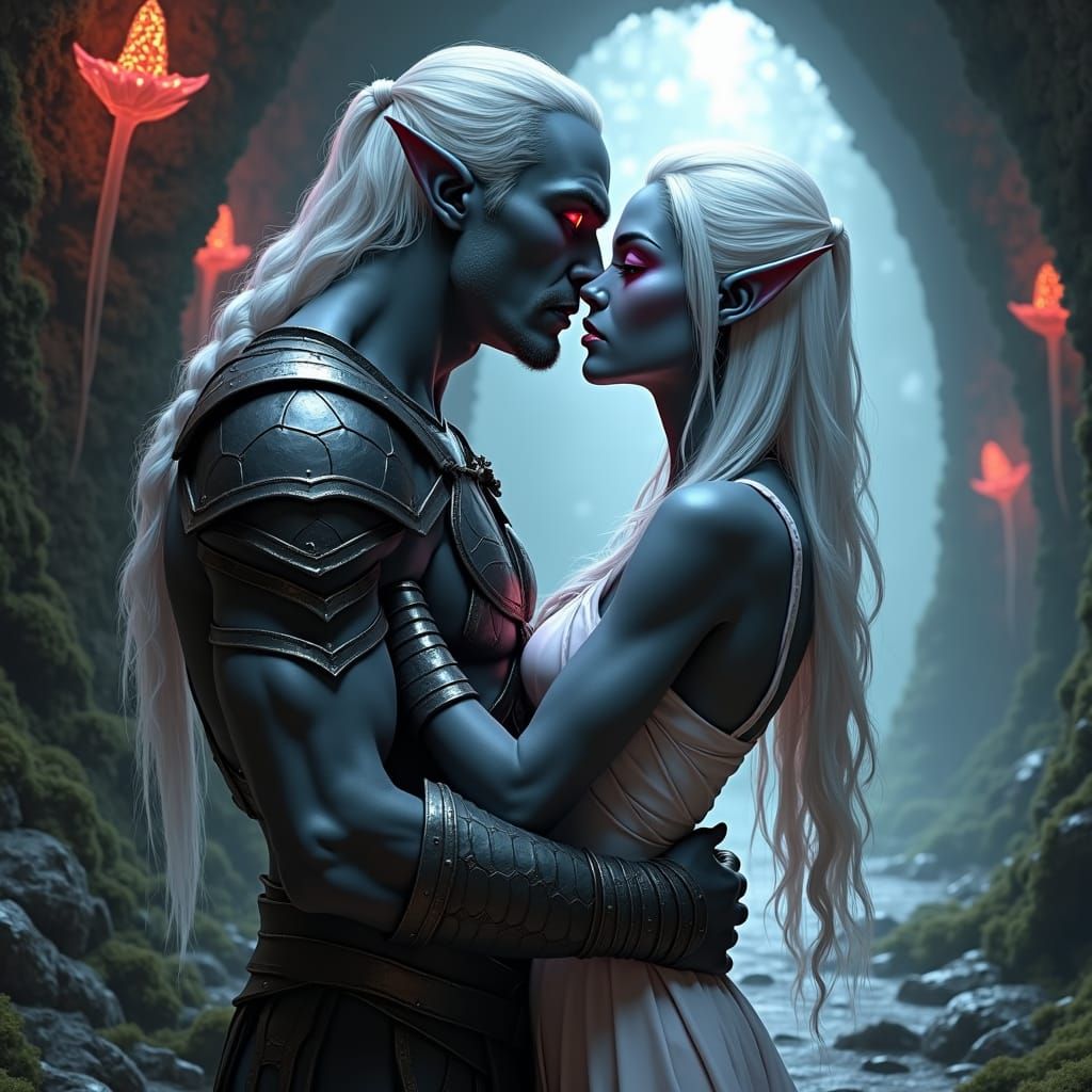 Drow Elf Priestess Kiss in Gothic Style