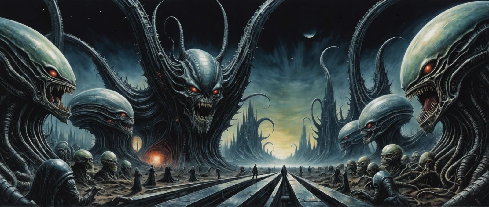 Cosmic Horror Landscape in Watercolour Candy Art Style