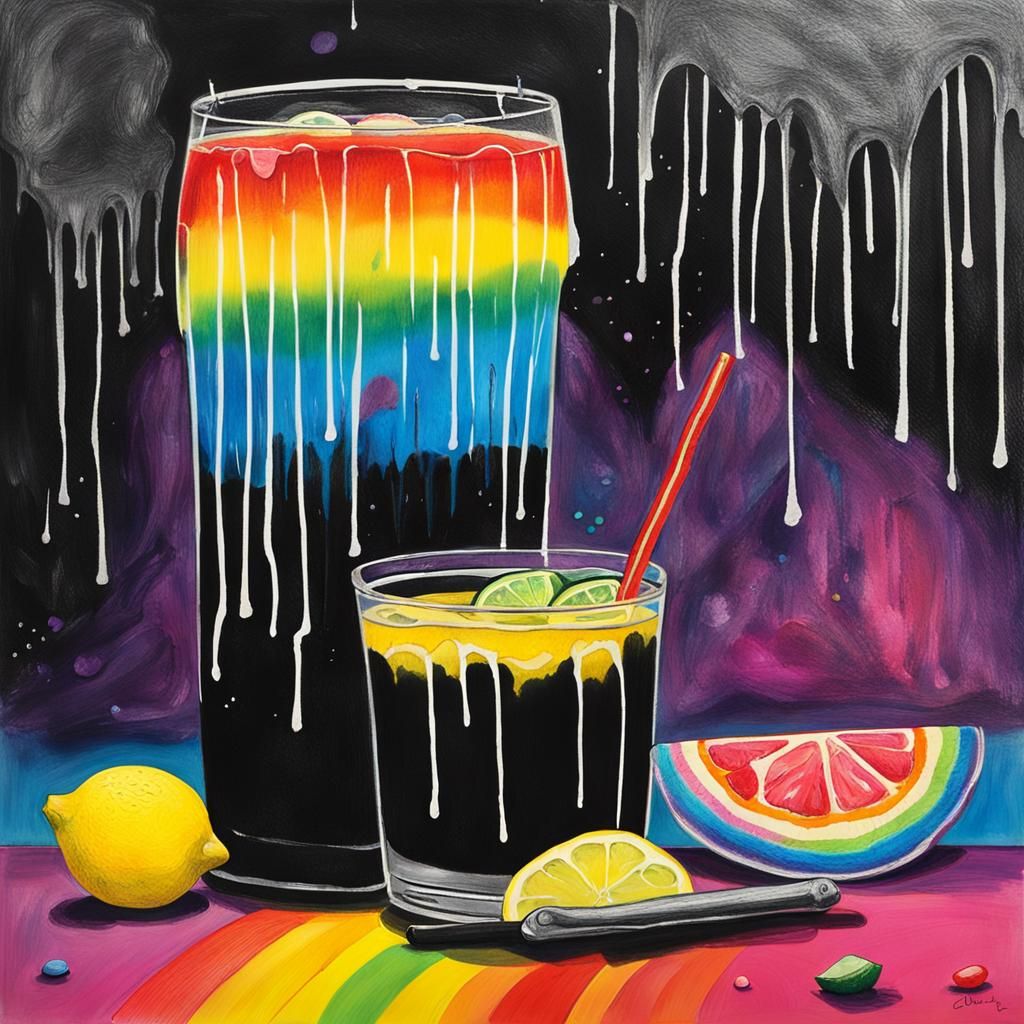 Goth Teenager Drinks Lemonade: Surreal Child's Drawing
