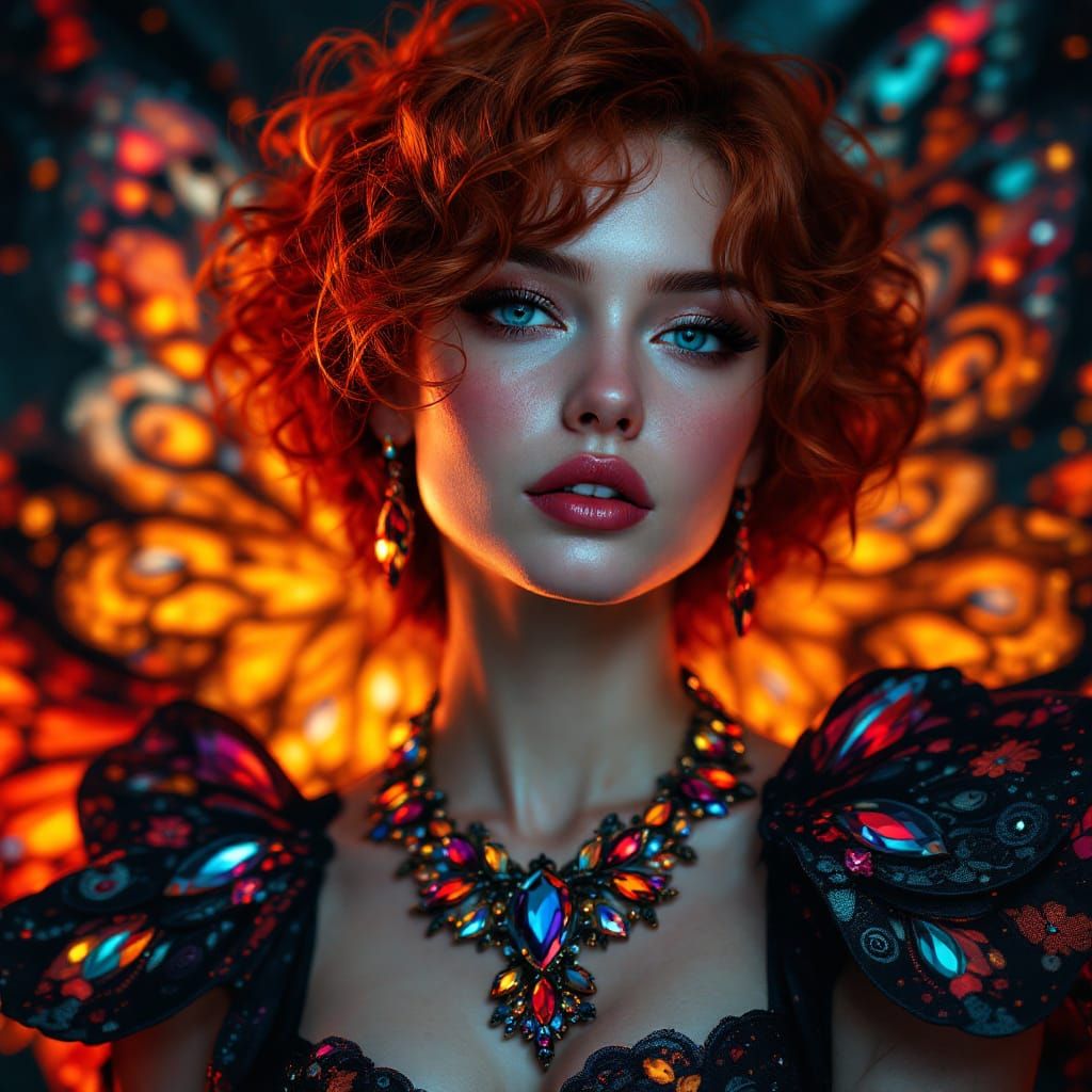Butterfly Gown Portrait in Hyperrealistic Splash Art Style
