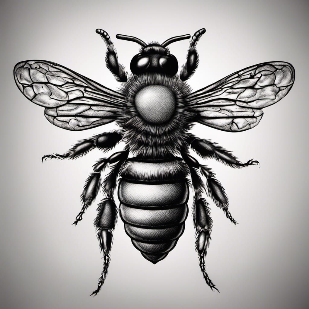 Crowned Bee Tattoo Stencil in Hyperrealistic Detail