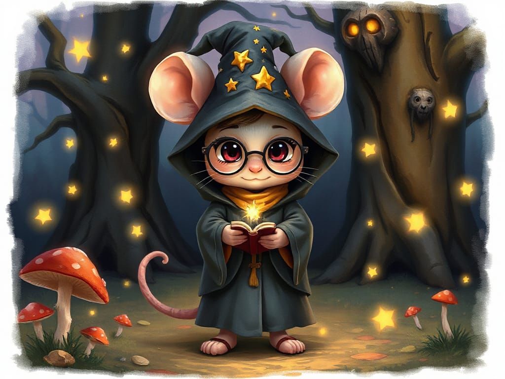 Enchanted Forest: A Shy Mouse Wizard's Twilight Adventure