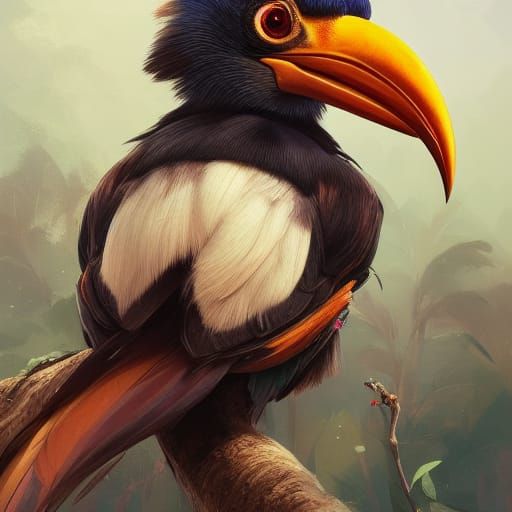 Detailed Portrait of a Cute Hornbill in 8K