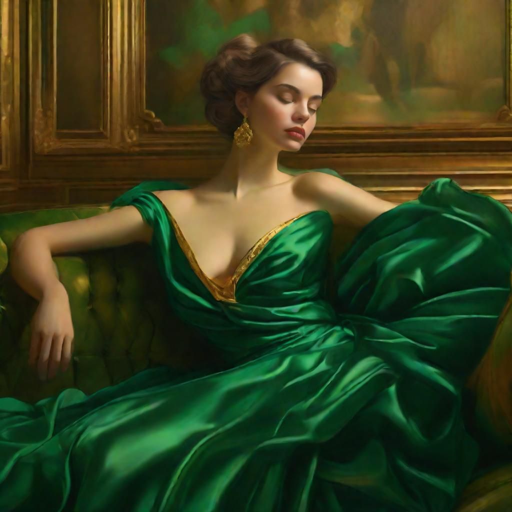 Elegant Woman Reclining: Neoclassical Digital Painting