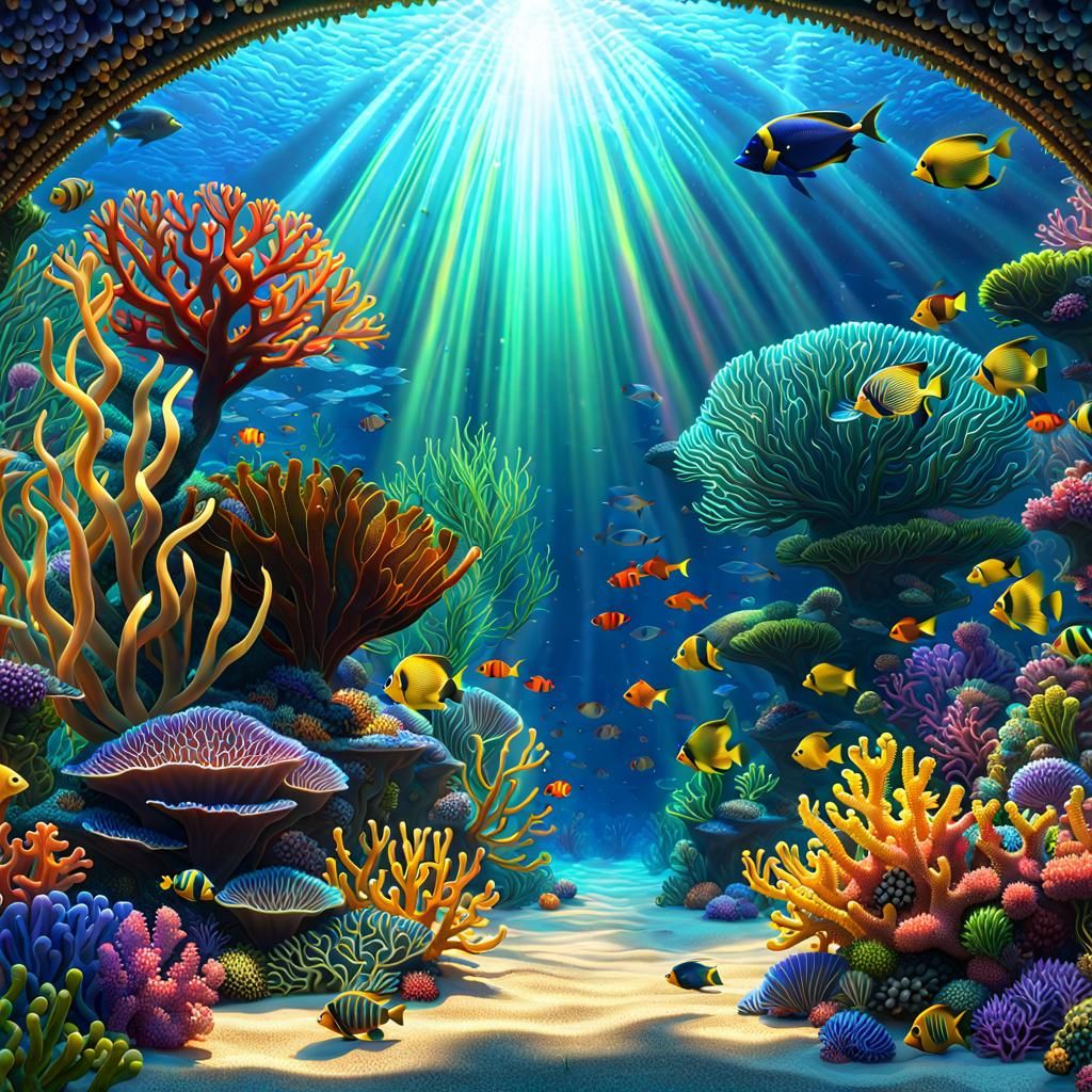 Vibrant Mosaic of Tropical Fish and Coral Reef