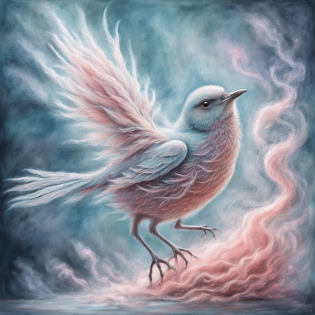 Chalk Drawing Dissolves, Releasing Bird in Surreal Art