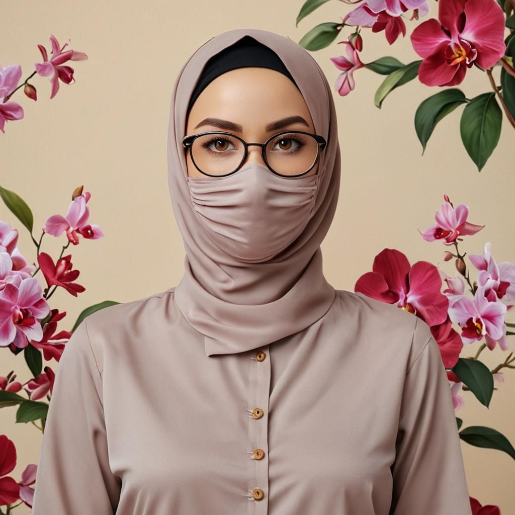 European Hijabi Portrait with Roses and Orchids