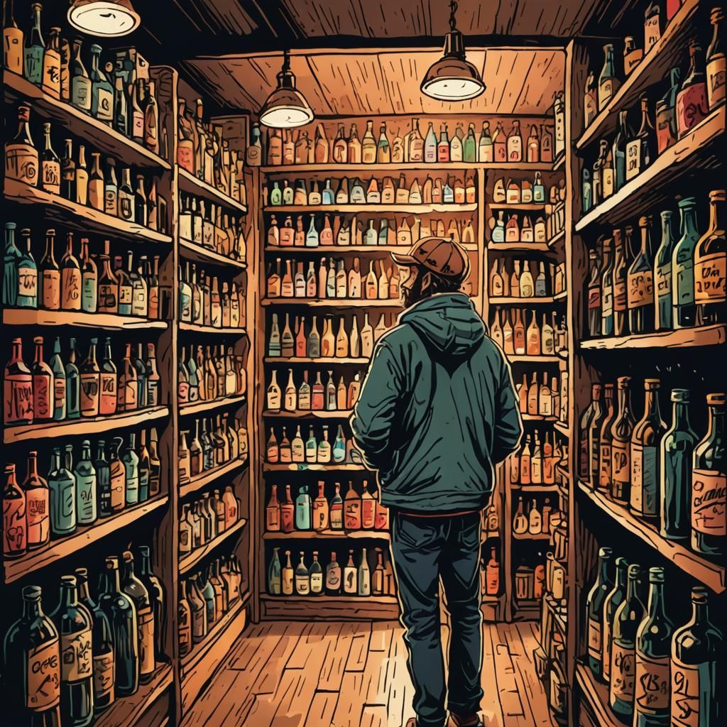 Liquor Store Scene in Pen Doodle Style