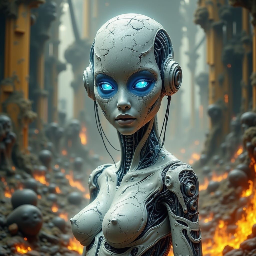 Cyborg in Post-Apocalyptic Metropolis: Syd Mead Aesthetic