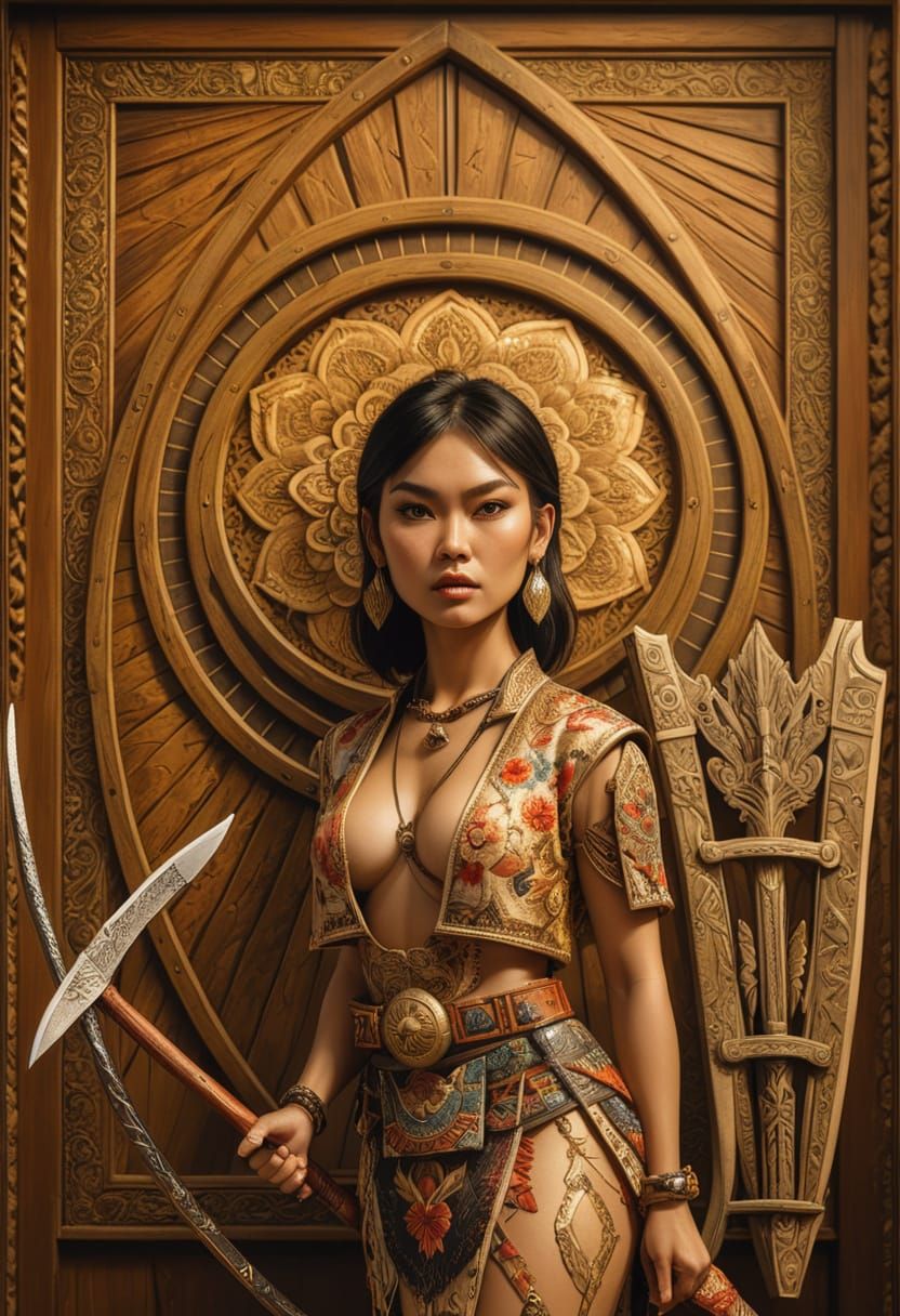 Southeast Asian Warrior Goddess in Earthy Tones
