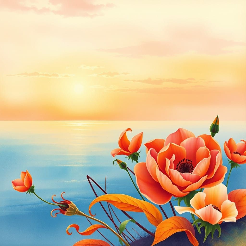 Dreamy Florals in Golden Light, Turner's Seaside Serenity Me...