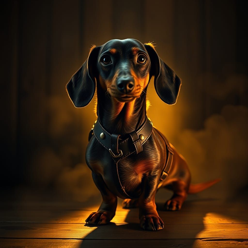 Sausage Dog in Moody Cinematic Style