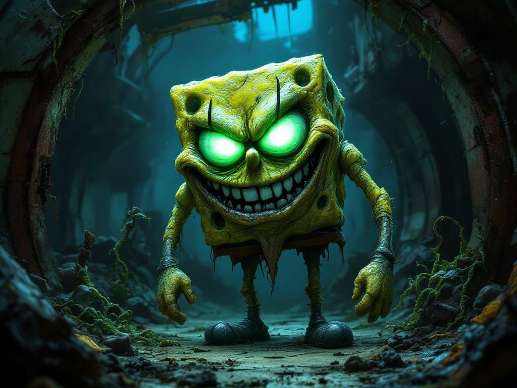 Grotesque SpongeBob in Abandoned Bikini Bottom