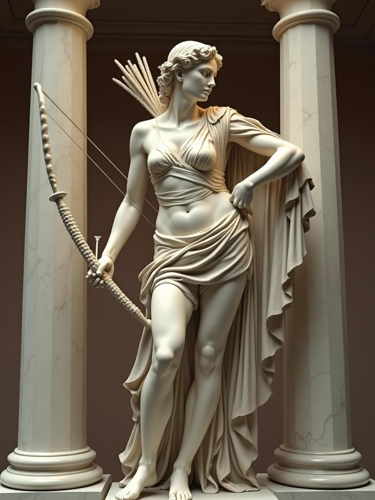 Surreal Greek Warrior Statue Blending with Living Woman