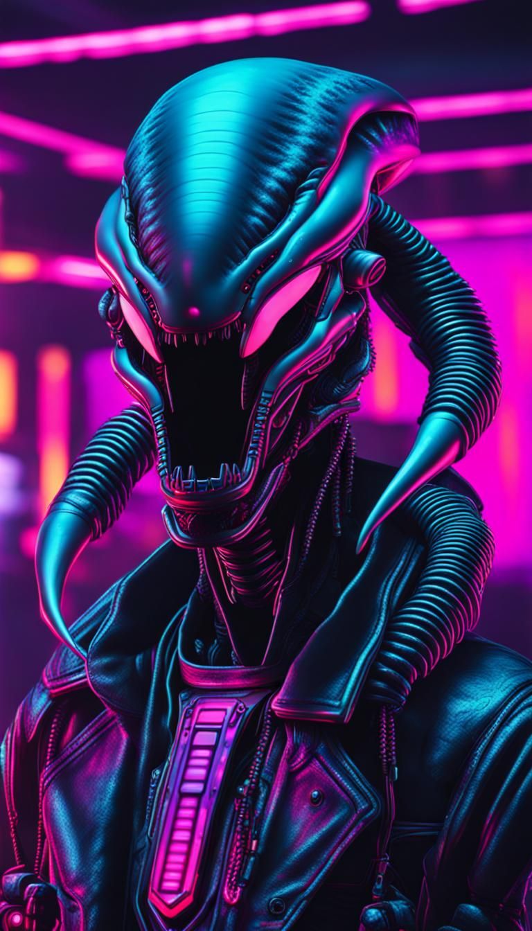 Cyberpunk Gremlin Xenomorph Neon Portrait