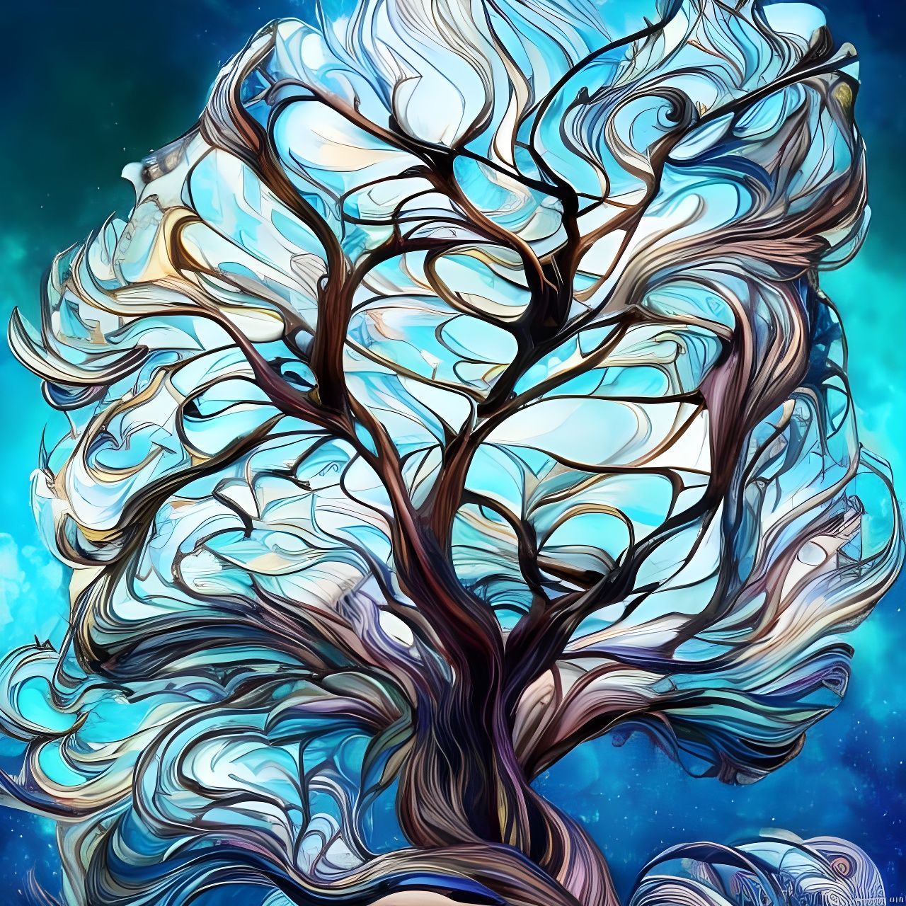 Crystallized Ice Tree: Anime-Inspired Digital Art