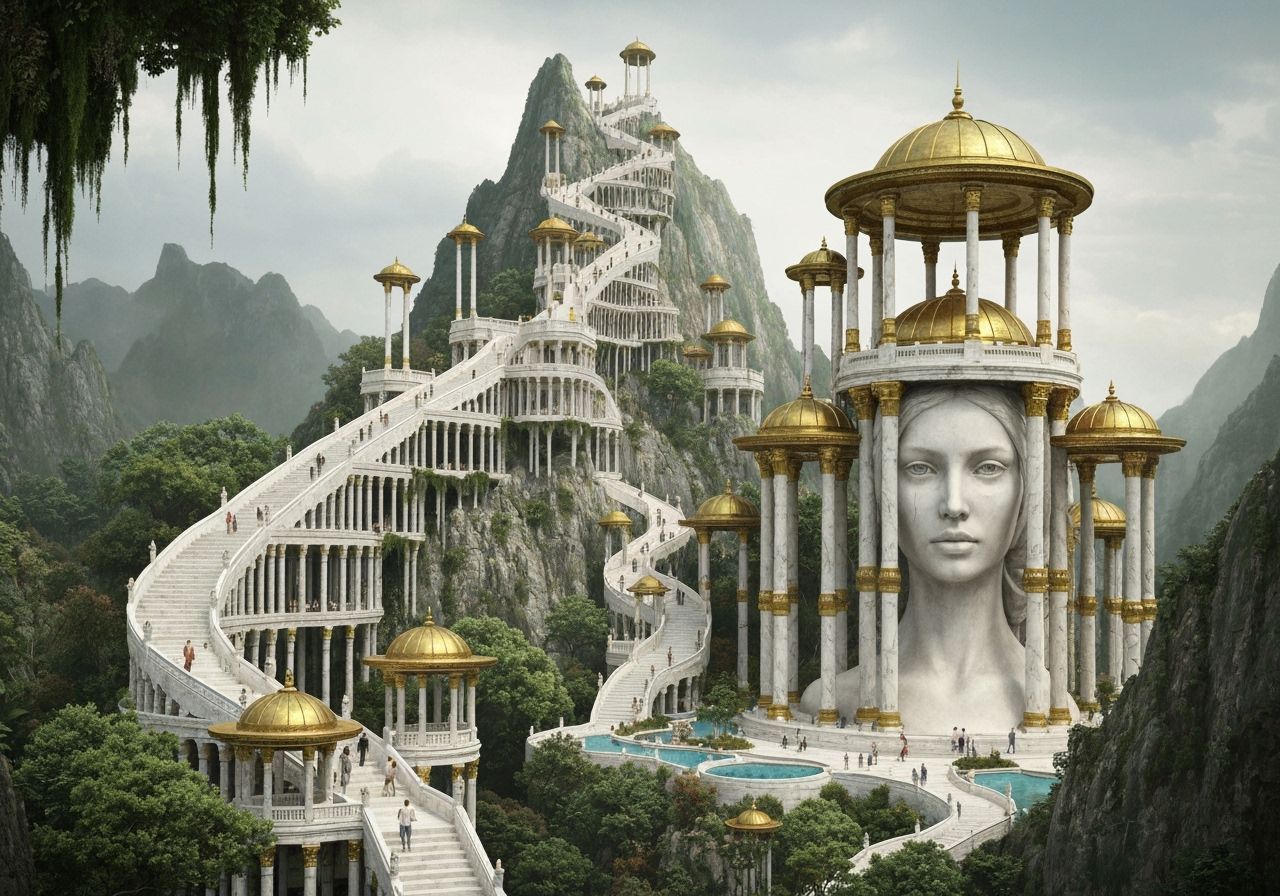 Mountain Temple: Ivory, Marble, and Gold Architectural Maste...