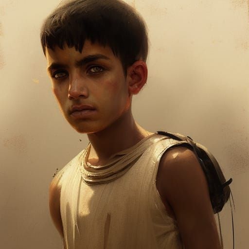 Mesopotamian Boy Portrait in Digital Art Style