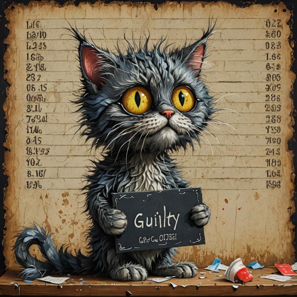 Comical Cat Mugshot in Whimsical Surrealism Style